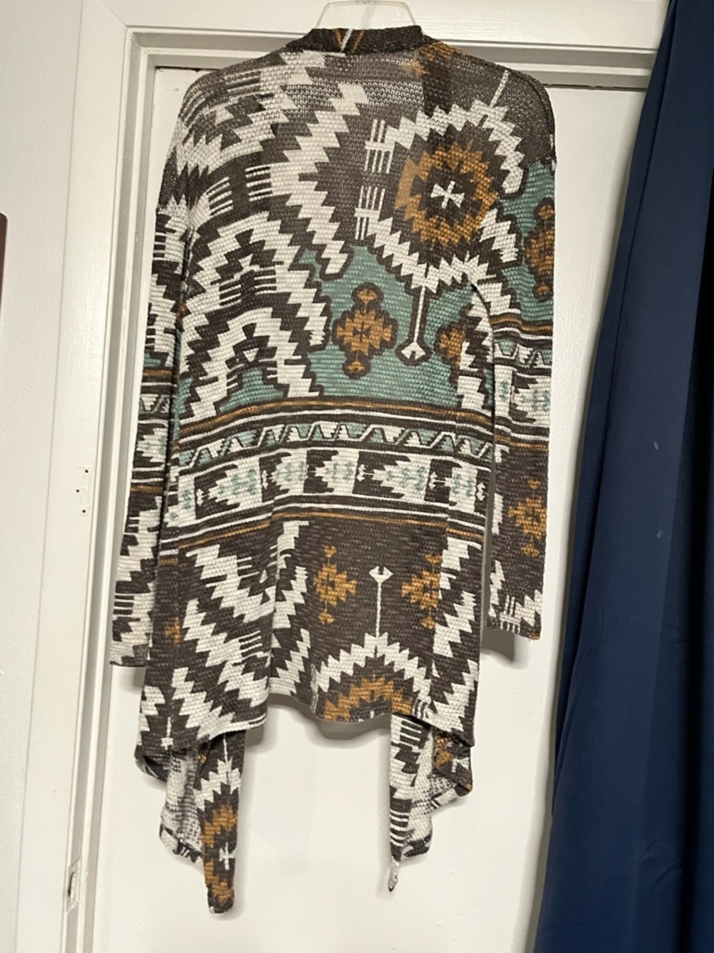 Xhilaration Brown White Teal Patterned Open Cardigan